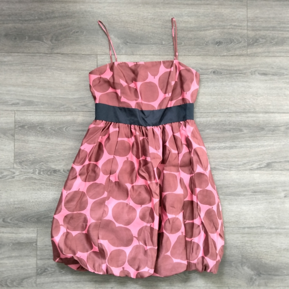 Juicy Couture 100% Silk Pear/ Apple Print Bubble Dress Size 6 Raspberry Red Pink
